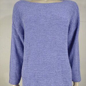 Eileen Fisher light purple cotton blend crochet knit round neck sweater Medium